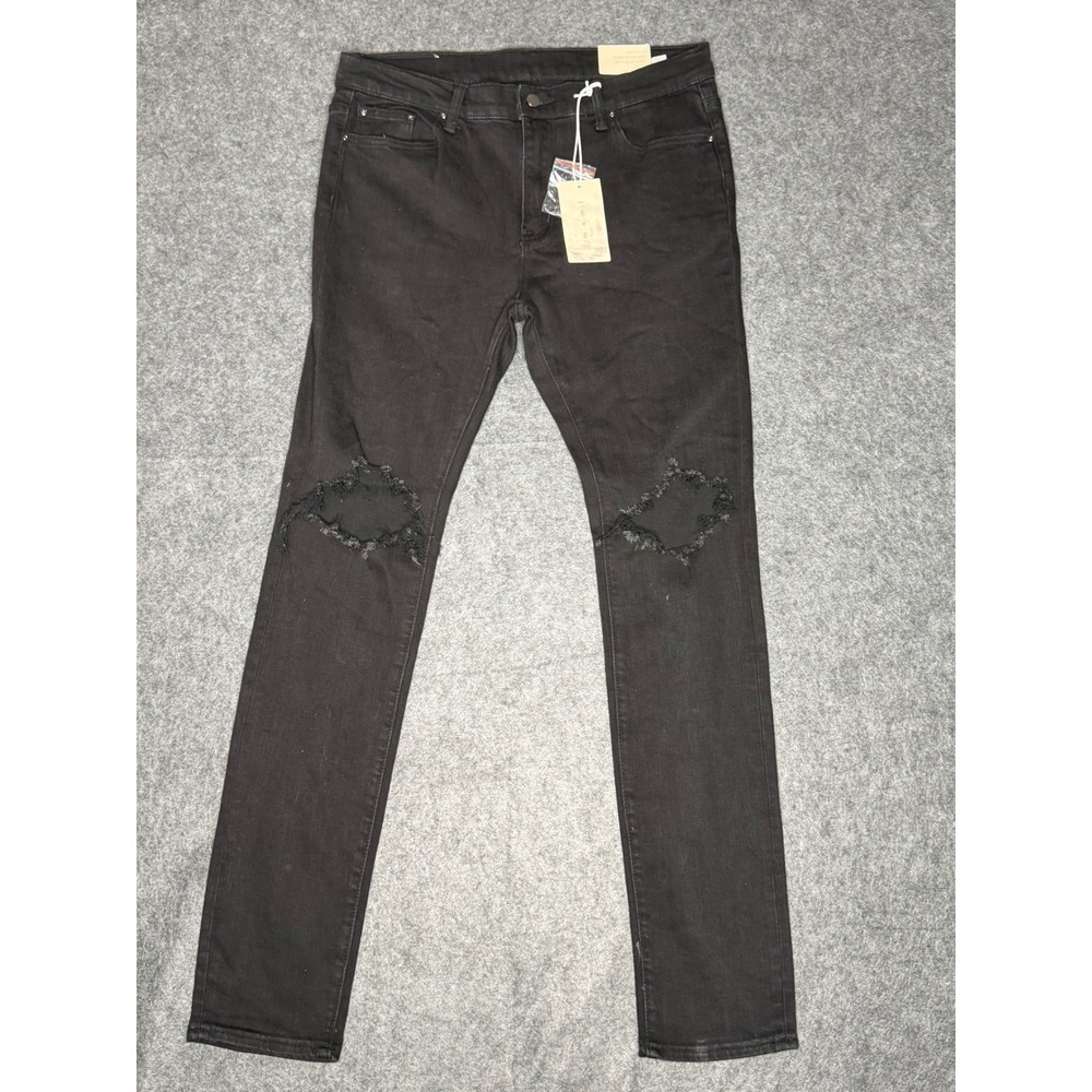 MNML X1 Stretch Denim Black Distressed Knee‎ Jeans M2019-D582-BLK-36 Size 36 NWT
